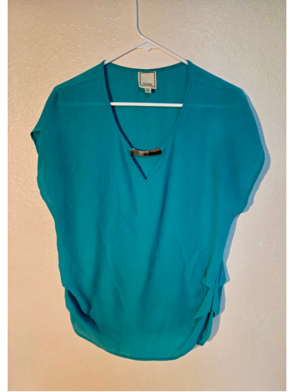 Meraki Women’s Gold Bar Cutout Chiffon Blouse Teal Green Size M W-220